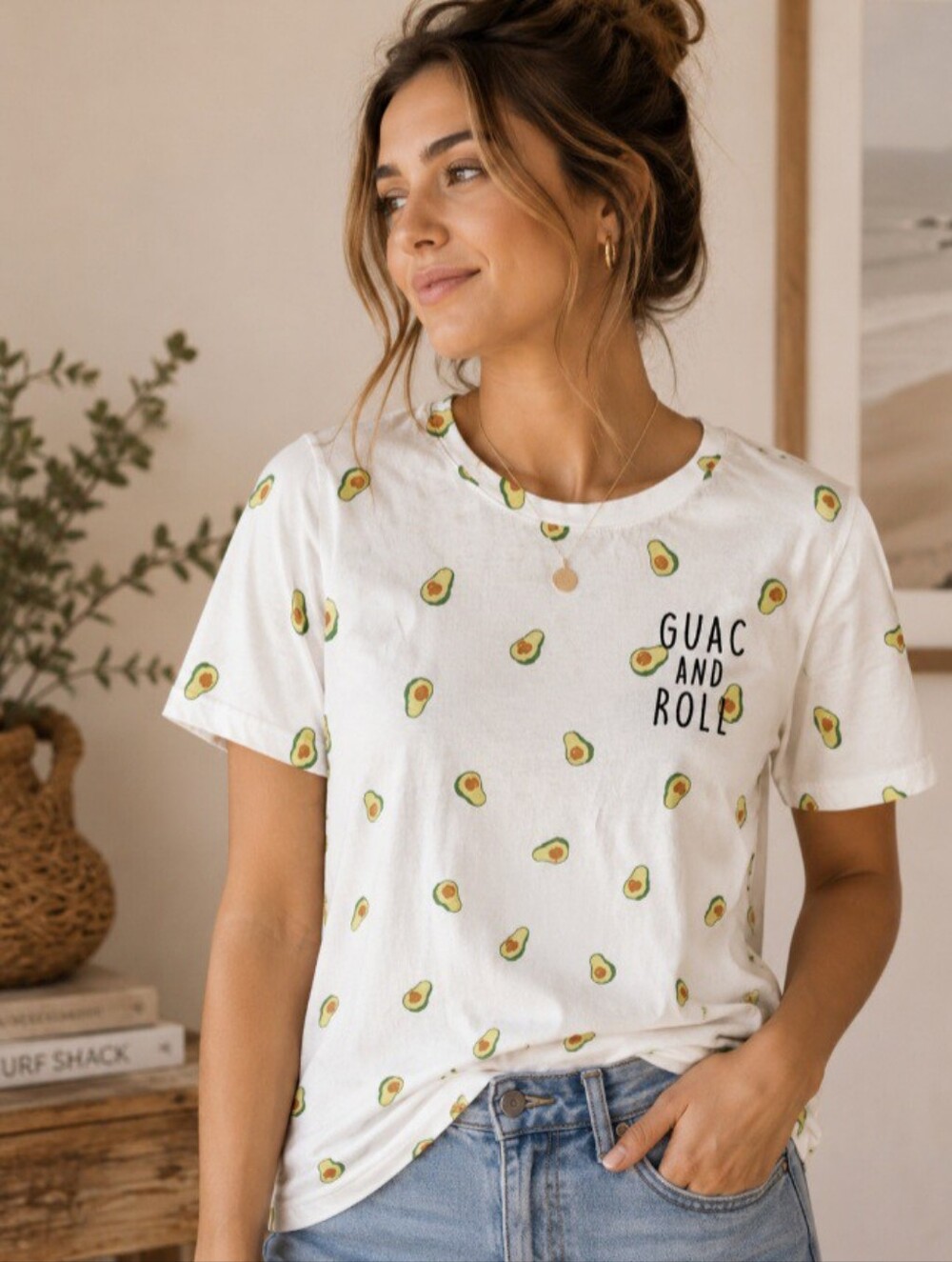Mighty Fine "Guac and Roll" Avocado Graphic Tee | White Short Sleeve T-Shirt